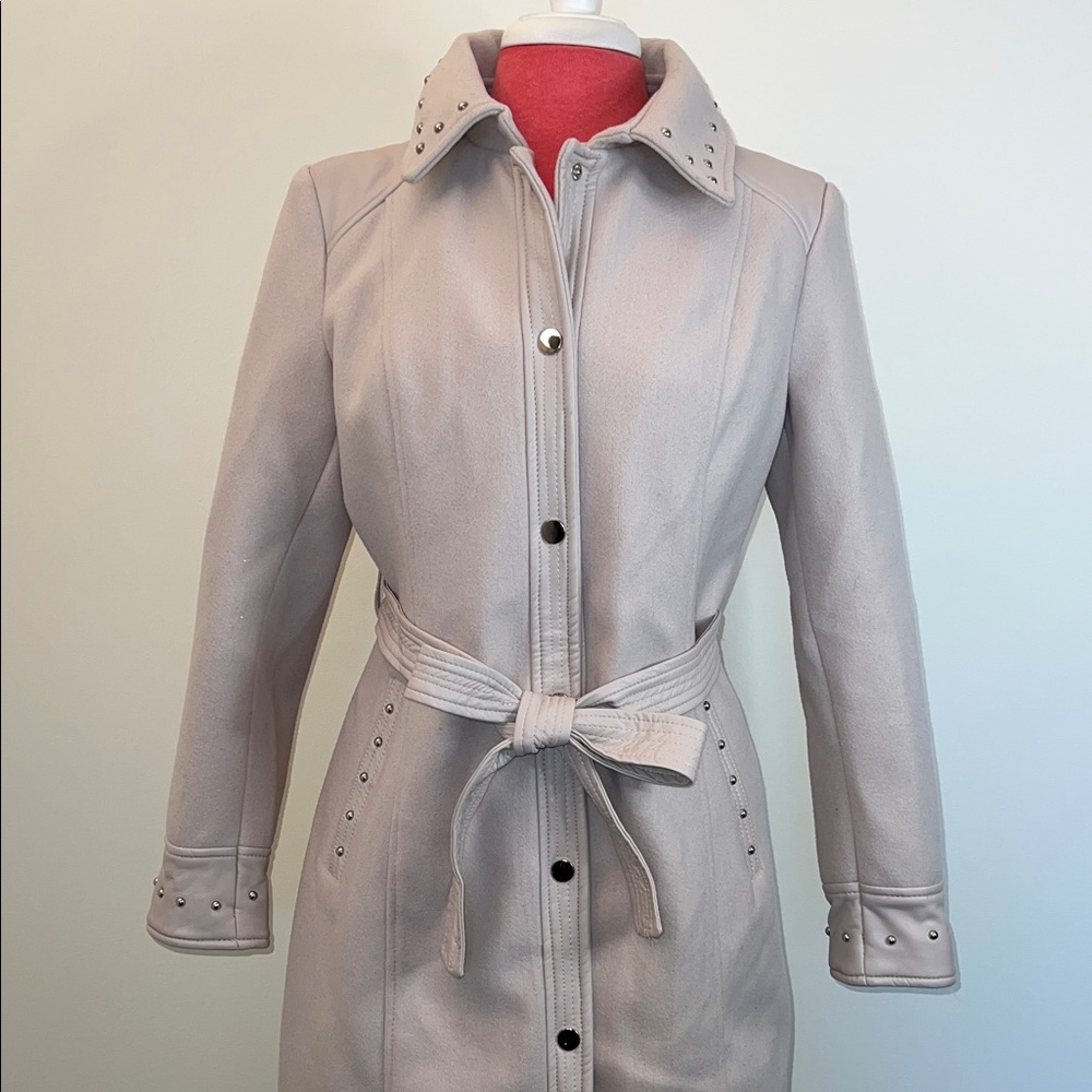 Elegant Women's Creamy Blush Studded Coat